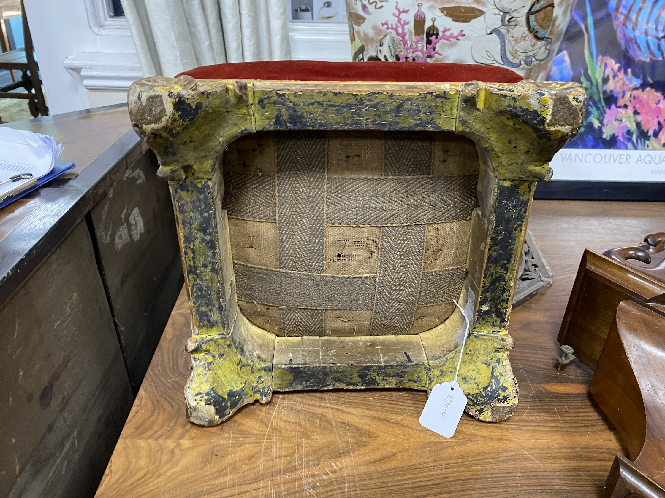 A Victorian carved giltwood foot stool, width 33cm, height 13cm